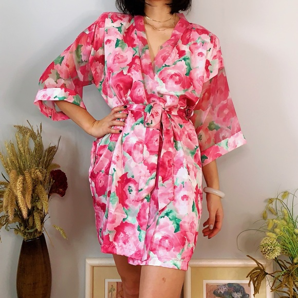 Vintage Satin Floral Print Robe in Medium - Picture 3 of 5